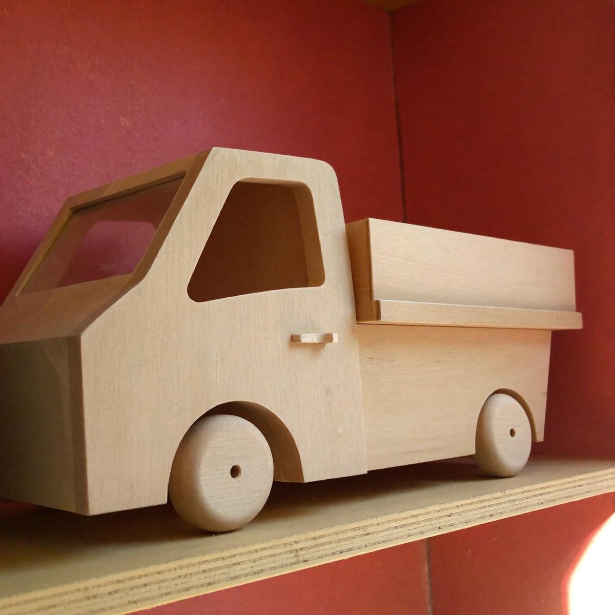 A wooden toy truck.